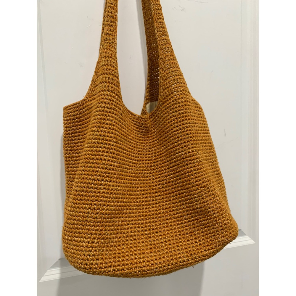 Happy and Free Crochet Hobo Bag Mustard Yellow Woven Boho Shoulder Tote